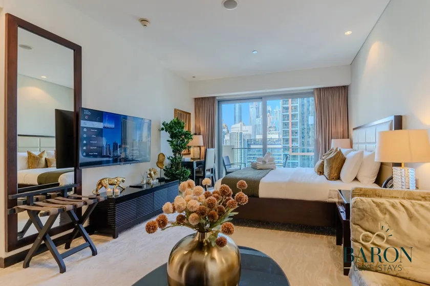Apartment living area with a view over Dubai Marina